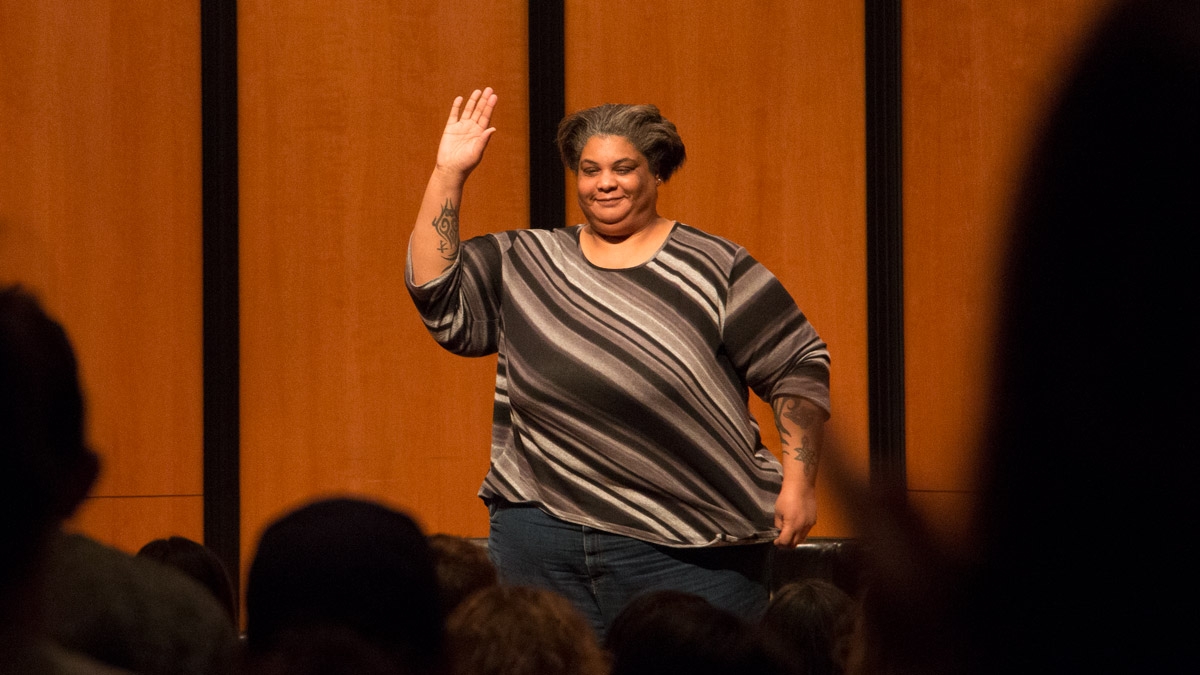 Roxanne Gay speaks in the Ruth Taylor Recital Hall